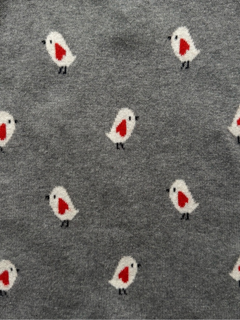 Jacadi Gray Knit One-Piece w/ Ivory Ruffle Collar & Valentine Bird Pattern - 12M - Picture 14 of 15